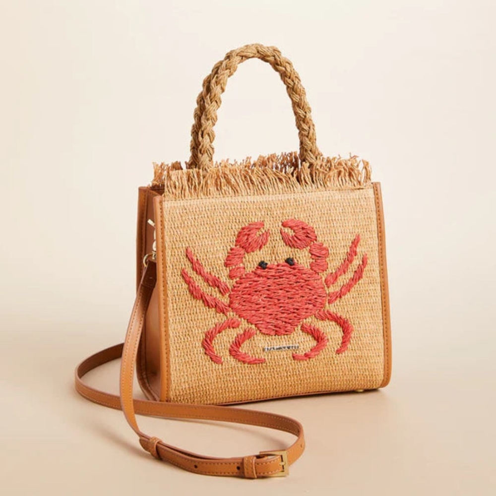 Spartina 449 woven straw satchel Hamilton crab